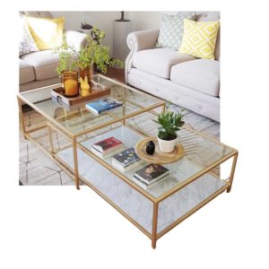 MESA DE CENTRO MÁRMOL Y VIDRIO